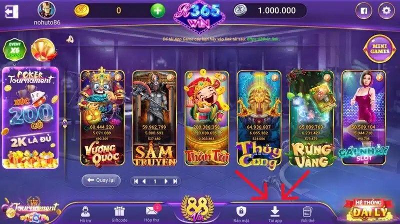 Hướng dẫn tai R365 - cổng game đổi thưởng uy tín Chọn “Tải về” phía dưới giao diện